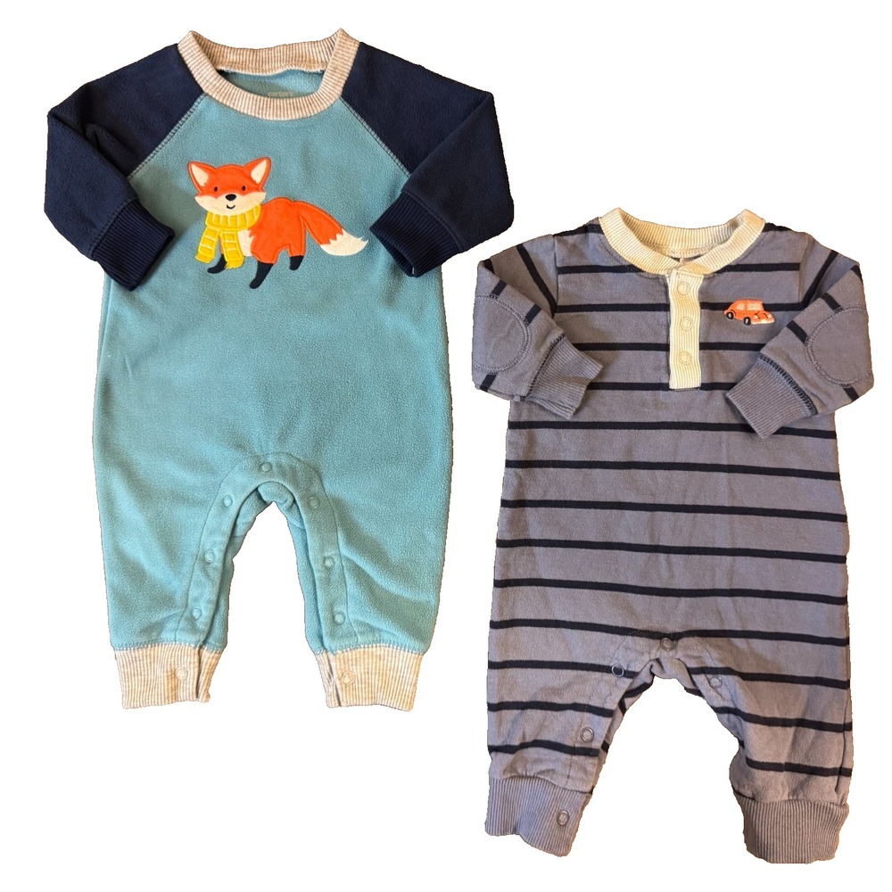 Carters Baby Boy 3 Months Rompers Long‎ Sleeved Outfits Pants Lot Fox Car